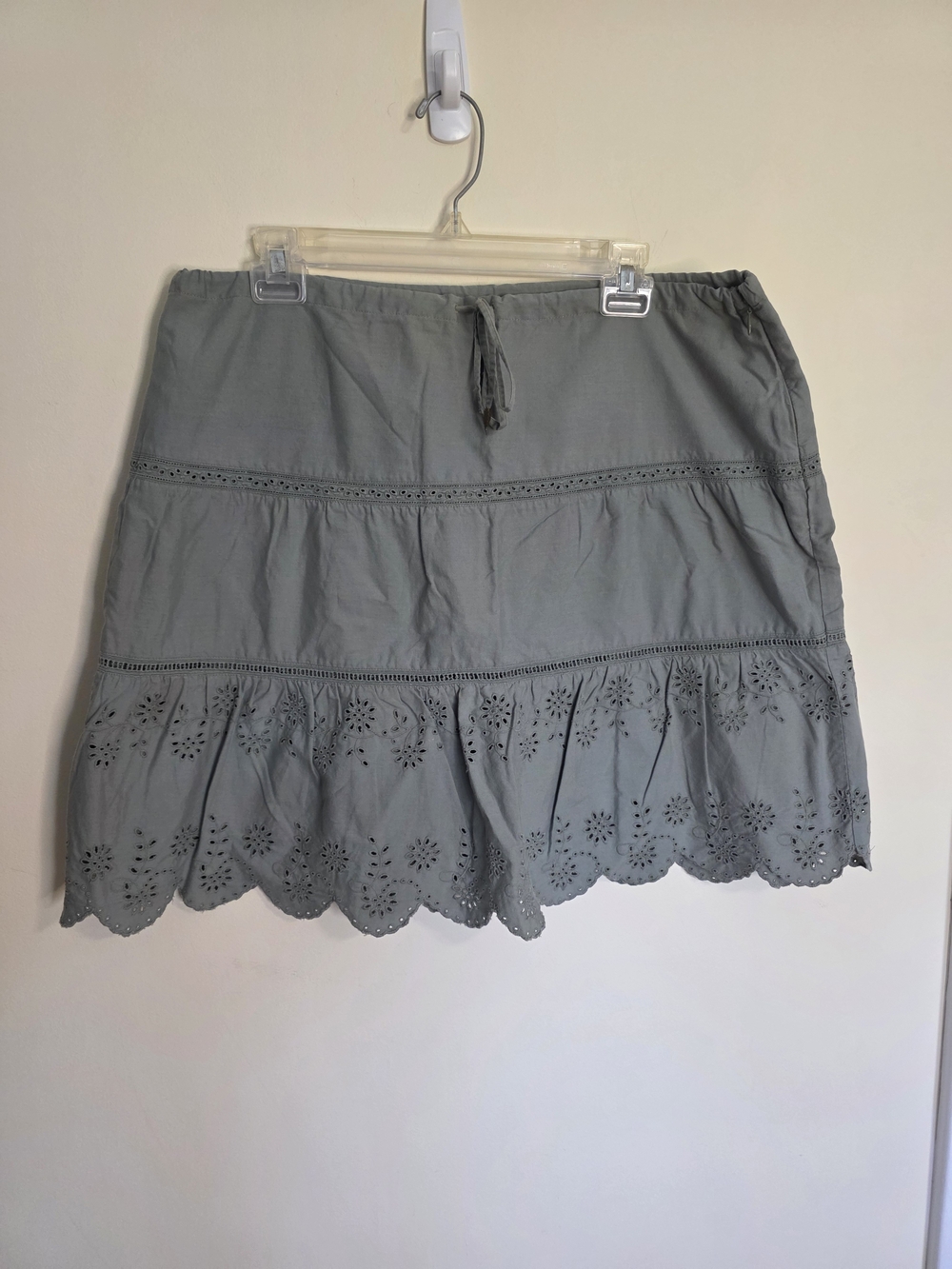 American Eagle Outfitters Light Olive Eyelet Tiered Mini Skirt